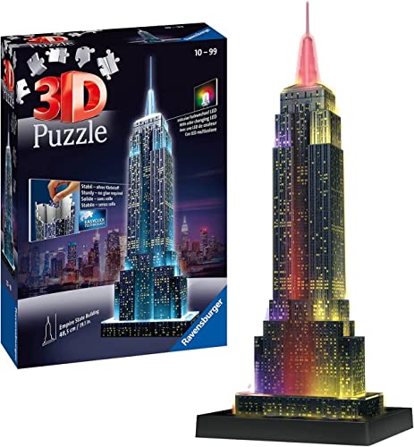 Ravensburger 3D Puzzle Empire State Building bei Nacht 12566 - das berühmte Gebäude in New York - leuchtet im Dunkeln - 216 Teile - ab 10 Jahren von Ravensburger