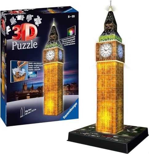 Ravensburger 3D Puzzle Big Ben bei Nacht 12588 - Das berühmte Bauwerk als Night Edition mit LED - 216 Teile - ab 8 Jahren von Ravensburger