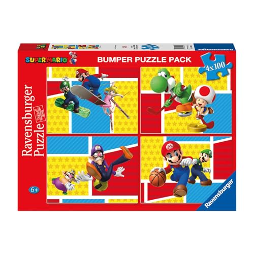 Ravensburger - Super Mario Puzzles 4 Pack | Puzzle Kinder 5 Jahre | Geschenk Mädchen 5 Jahre und Mann auf 100 Teilen | Puzzle Kinder 36 x 26 cm | Puzzles Ravensburger von Ravensburger