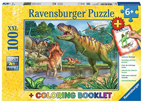 Ravensburger Kinderpuzzle - 13695 Welt der Dinosaurier - Dino-Puzzle für Kinder ab 6 Jahren, mit 100 Teilen im XXL-Format, inklusive Malheft von Ravensburger