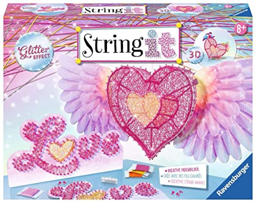Ravensburger String it Maxi: 3D Heart, String Art Bastelset für Kinder ab 8 Jahren, Kreative Fadenbilder basteln, mit Glitter-Effekt von Ravensburger
