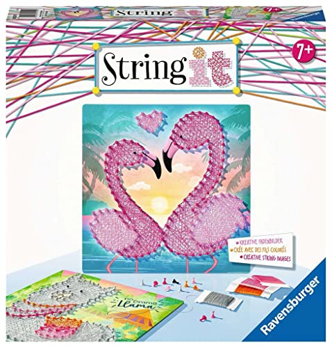 Ravensburger 18120 String it Midi Kreative Fadenbilder mit trendigem Lama und Flamingo kinderleicht aus Kunststoffpins und bunten Faden, White von Ravensburger