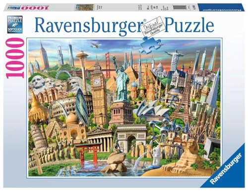Ravensburger Puzzle 19890 - Sehenswürdigkeiten weltweit - 1000 Teile Puzzle für Erwachsene und Kinder ab 14 Jahren, Motiv mit Big Ben, Freiheitsstatue und mehr von Ravensburger