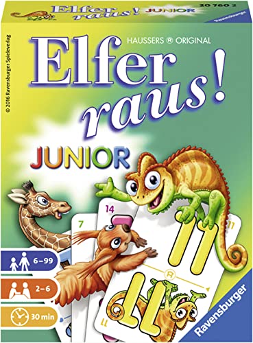 Ravensburger - 20760 Elfer Raus! Junior - Gesellschaftsspiel für 2-6 Spieler, Spiel ab 6 Jahren für Kinder und Erwachsene, Zahlenraum 1-21 von Ravensburger