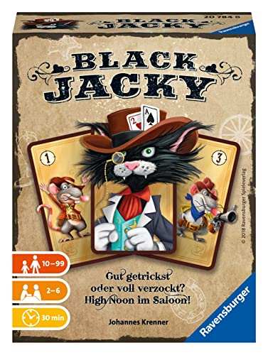 Ravensburger 20784 - Black Jacky, Bluffen ab 10 Jahren, Kartenspiel für 2-6 Spieler, Gesellschaftsspiel im Saloon, Kartentricks Ravensburger 20784 - Black Jacky, Bluffen ab 10 Jahren, Kartenspiel für 2-6 Spieler, Gesellschaftsspiel im Saloon, Kartentricks von Ravensburger