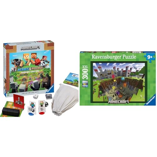 Ravensburger 20914 Minecraft Spiel Heroes of The Villag & Kinderpuzzle 13334 - Minecraft Cutaway - 300 Teile XXL Minecraft Puzzle für Kinder ab 9 Jahren, Minecraft Geschenke von Ravensburger