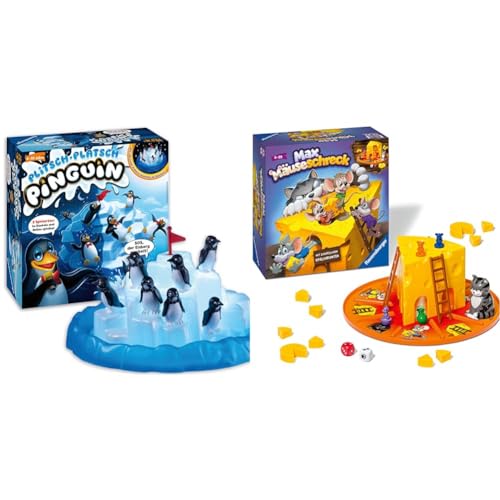 Ravensburger 21325 - Plitsch Platsch Pinguin & Kinderspiele 24562 - Max Mäuseschreck - Würfelspiel für 2 bis 4 Spieler, Kinderspiel ab 4 Jahren von Ravensburger