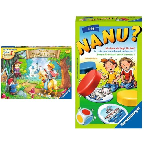 Ravensburger 21372 - Junior Sagaland - Kinderspiel, Junior Edition des Spieleklassikers & 23063 - Nanu? Mitbringspiel für 2-4 Spieler, Merkspiel ab 4 Jahren, kompaktes Format, Reisespiel, Würfelspiel von Ravensburger