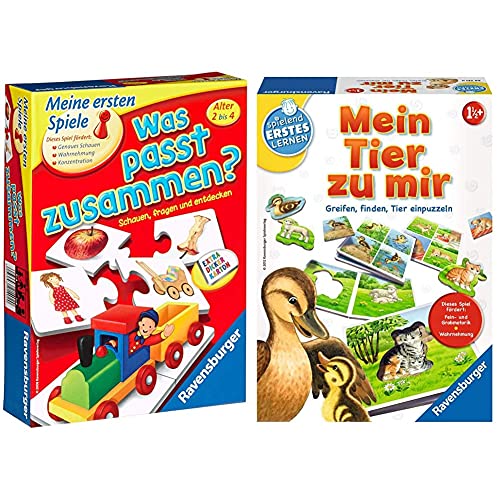 Ravensburger 21402 - was passt zusammen? - Puzzelspiel für Kinder & Mein Tier zu Mir - Puzzelspiel für die Kleinen - Spiel für Kinder ab 1 und 1/2 Jahren, Spielend erstes Lernen für 1-4 Spieler von Ravensburger