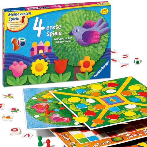 Ravensburger 21417 - 4 erste Spiele - Spielesammlung für die Kleinen - Spiele für Kinder ab 3 Jahren, Brettspiele für 2-6 Spieler - Farbwürfel von Ravensburger