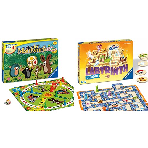 Ravensburger 21570 - Der Maulwurf und Sein Lieblingsspiel - Spieleklassiker für Kinder, Spiel ab 3 Jahren, für 2-4 Spieler & 20847 - Junior Labyrinth, ab 4 Jahren - 2-4 Spieler, Junior-Ausgabe von Ravensburger