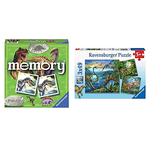 Ravensburger – 22099 – Lernspiel – Memory, Dinosaurier & Kinderpuzzle 09317 - Faszination Dinosaurier - 3 x 49 Teile von Ravensburger