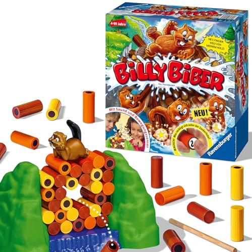 Ravensburger 22246 - Billy Biber - Geschicklichkeitsspiel für ruhige Hände - Spiel für Kinder ab 4 Jahren, Familienspiel für 1-4 Spieler - magische Zauberfolie von Ravensburger