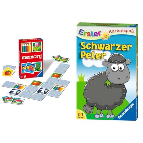 Ravensburger 22457 - Kinder Memory®, der Spieleklassiker für die ganze Familie, Merkspiel für 2-6 Spieler ab 3 Jahren & 20432 - Schwarzer Peter - Schaf, Kartenspiele ab 3 Jahren von Ravensburger