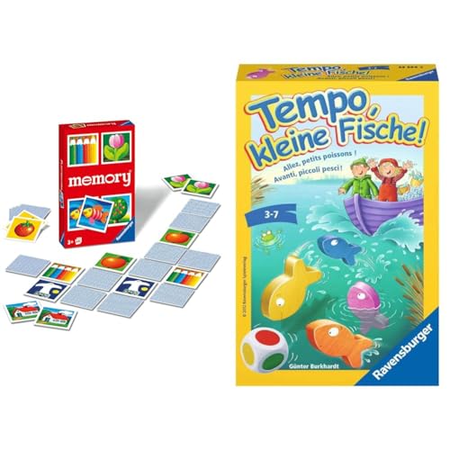 Ravensburger 22457 - Kinder Memory®, der Spieleklassiker für die ganze Familie & 23334 - Tempo, kleine Fische, Mitbringspiel für 1-6 Spieler von Ravensburger