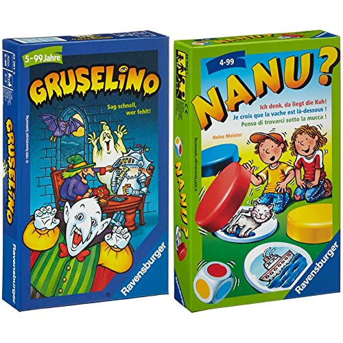 Ravensburger 23081 - Gruselino, Mitbringspiel für 2-4 Spieler & 23063 - Nanu? Mitbringspiel für 2-4 Spieler, Merkspiel ab 4 Jahren, kompaktes Format, Reisespiel, Würfelspiel Ravensburger 23081 - Gruselino, Mitbringspiel für 2-4 Spieler & 23063 - Nanu? Mitbringspiel für 2-4 Spieler, Merkspiel ab 4 Jahren, kompaktes Format, Reisespiel, Würfelspiel von Ravensburger