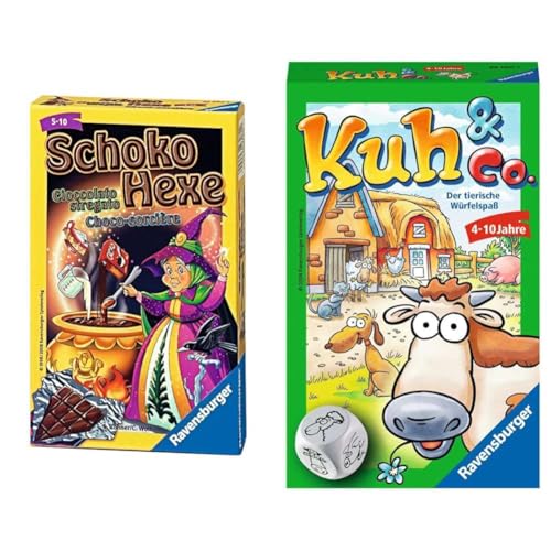 Ravensburger 23082 - Schoko Hexe & 23160 - Kuh und co, Mitbringspiel für 2-6 Spieler, Kinderspiel ab 4 Jahren, Reisespiel für unterwegs von Ravensburger