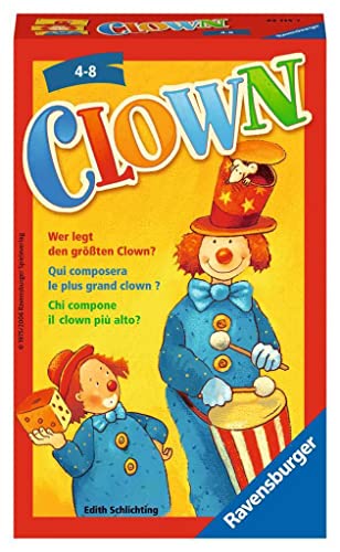 Ravensburger 23115 - Clown, Mitbringspiel für 2-6 Spieler, Kinderspiel ab 4 Jahren, kompaktes Format, Reisespiel, Würfelspiel von Ravensburger