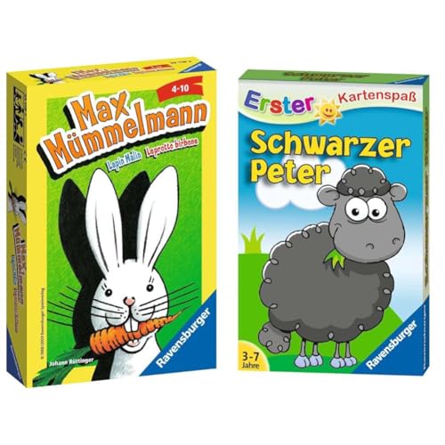 Ravensburger 23119 - Max Mümmelmann, Mitbringspiel für 2-4 Spieler, Kinderspiel ab 4 Jahren, kompaktes Format, Reisespiel, Hase & 20432 - Schwarzer Peter - Schaf, Kartenspiele ab 3 Jahren von Ravensburger