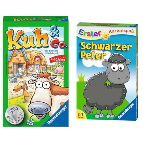 Ravensburger 23160 - Kuh und co, Mitbringspiel für 2-6 Spieler, Kinderspiel ab 4 Jahren, Reisespiel für unterwegs & 20432 - Schwarzer Peter - Schaf, Kartenspiele ab 3 Jahren Ravensburger 23160 - Kuh und co, Mitbringspiel für 2-6 Spieler, Kinderspiel ab 4 Jahren, Reisespiel für unterwegs & 20432 - Schwarzer Peter - Schaf, Kartenspiele ab 3 Jahren von Ravensburger