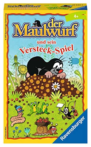 Ravensburger 23244 - Der Maulwurf und sein Versteck-Spiel, Mitbringspiel für 2-4 Spieler, Kinderspiel ab 4 Jahren, kompaktes Format, Reisespiel, 16 formgestanzte Maulwurf-Kärtchen, 16 Bildkarten von Ravensburger