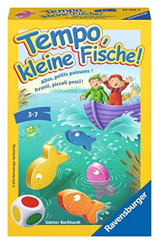 Ravensburger 23334 - Tempo, kleine Fische, Mitbringspiel für 1-6 Spieler, Kinderspiel ab 3 Jahren, kompaktes Format, Reisespiel, Brettspiel von Ravensburger