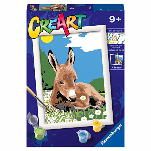Ravensburger - CreArt E Serie: Esel, Malen nach Zahlen, enthält eine vorgedruckte Tafel, Pinsel, Farben und Zubehör, kreatives Spiel für Kinder ab 9 Jahren von Ravensburger