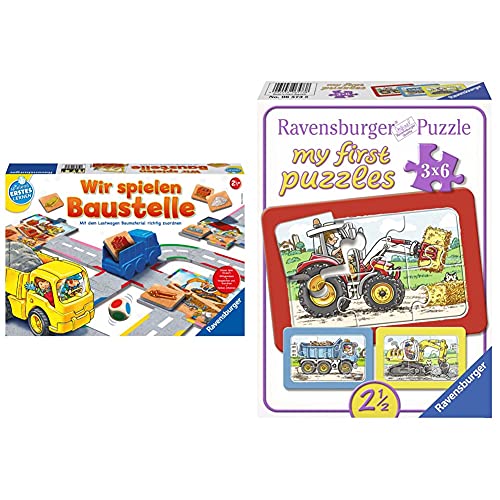 Ravensburger 24726 Wir Spielen Baustelle - BAU-und Zuordnungsspiel für die Kleinen & Puzzle Kinder Bagger, Traktor Und Kipplader, Rahmenpuzzle, My First Puzzles Für Kinder Ab 2.5 Jahren, 18 Teile von Ravensburger