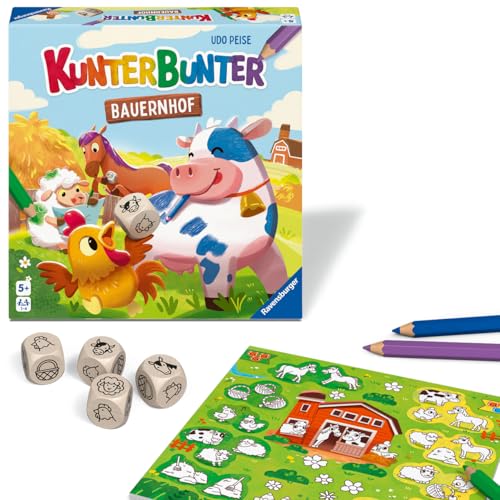 Ravensburger 24761 - Kunterbunter Bauernhof - Würfelspiel zum Ausmalen für 1-4 Kinder ab 5 Jahren von Ravensburger