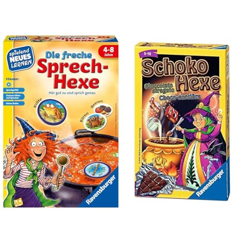 Ravensburger 24944 - Die freche Sprech-Hexe - Spielen und Lernen für Kinder & 23082 - Schoko Hexe, Mitbringspiel für 2-6 Spieler, Kartenspiel ab 6 Jahren, kompaktes Format, Reisespiel von Ravensburger