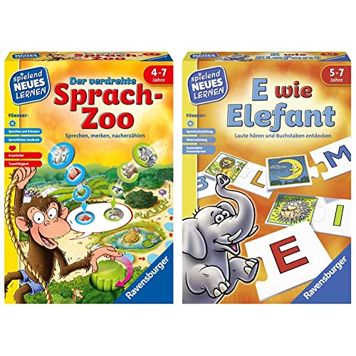 Ravensburger 24945 - Der verdrehte Sprach-Zoo - Spielen und Lernen für Kinder, Lernspiel für Kinder von 4-7 Jahren, Spielend Neues Lernen für 2-4 Spieler & 24951 - E wie Elefant Ravensburger 24945 - Der verdrehte Sprach-Zoo - Spielen und Lernen für Kinder, Lernspiel für Kinder von 4-7 Jahren, Spielend Neues Lernen für 2-4 Spieler & 24951 - E wie Elefant von Ravensburger