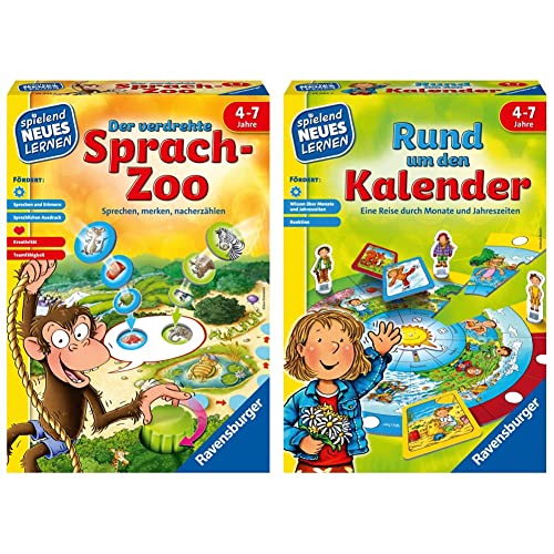 Ravensburger 24945 - Der verdrehte Sprach-Zoo - Spielen und Lernen für Kinder, Lernspiel für Kinder von 4-7 Jahren, Spielend Neues Lernen für 2-4 Spieler & 24984 - Rund um den Kalende von Ravensburger