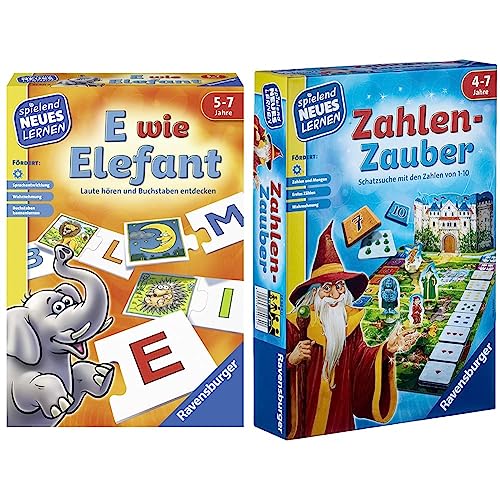 Ravensburger 24951 - E wie Elefant - Spielen und Lernen für Kinder & 24964 - Zahlen-Zauber - Spielen und Lernen für Kinder, Lernspiel für Kinder ab 4-7 Jahren, Spielend Neues Lernen für 2-4 Spieler von Ravensburger