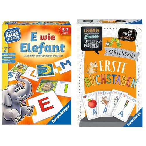 Ravensburger 24951 - E wie Elefant - Spielen und Lernen für Kinder & 80659 - Lernen Lachen Selbermachen: Erste Buchstaben, Kinderspiel ab 5 Jahren, Lernspiel für 2-4 Spieler, Kartenspiel von Ravensburger