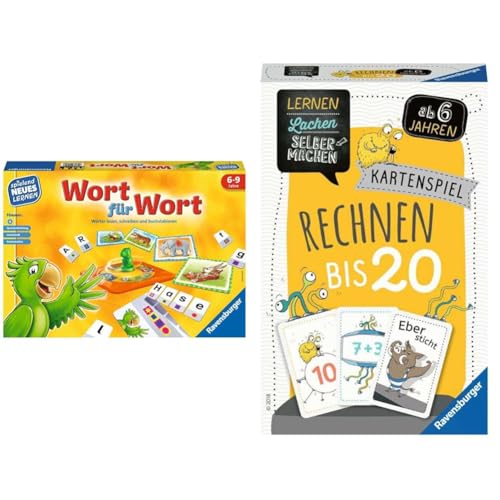 Ravensburger 24955 - Wort für Wort - Spielen und Lernen für Kinder & 80349 - Lernen Lachen Selbermachen: Rechnen bis 20, Kinderspiel ab 6 Jahren, Lernspiel für 1-5 Spieler, Kartenspiel, Mathematik von Ravensburger