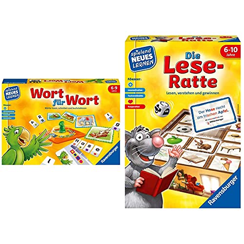 Ravensburger 24955 - Wort für Wort - Spielen und Lernen für Kinder & Die Lese-Ratte - Spielen und Lernen für Kinder, Lernspiel für Kinder ab 6-10 Jahren, Spielend Neues Lernen für 1-4 Spieler von Ravensburger