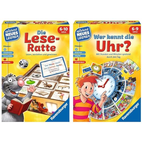 Ravensburger 24956 - Die Lese-Ratte - Spielen und Lernen für Kinder, Lernspiel für Kinder ab 6-10 Jahren & Wer kennt die Uhr? - Spielen und Lernen für Kinder, Lernspiel für Kinder ab 6-9 Jahren Ravensburger 24956 - Die Lese-Ratte - Spielen und Lernen für Kinder, Lernspiel für Kinder ab 6-10 Jahren & Wer kennt die Uhr? - Spielen und Lernen für Kinder, Lernspiel für Kinder ab 6-9 Jahren von Ravensburger