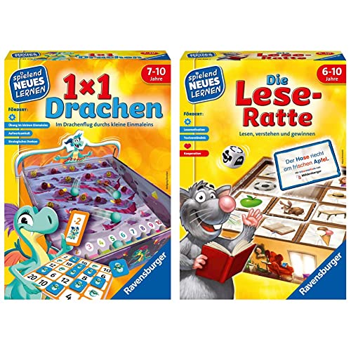 Ravensburger 24976-1x1 Drachen-Lernspiel, für Kinder von 7-10 Jahren, für 2-4 Spieler, Zahlenraum 1-100 24956 - Die Lese-Ratte - Spielen und Lernen, ab 6-10 Jahren, für 1-4 Spieler von Ravensburger