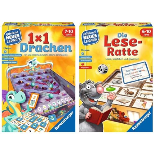 Ravensburger 24976-1x1 Drachen-Lernspiel, für Kinder von 7-10 Jahren, für 2-4 Spieler, Zahlenraum 1-100 24956 - Die Lese-Ratte - Spielen und Lernen, ab 6-10 Jahren, für 1-4 Spieler von Ravensburger