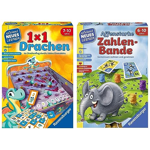 Ravensburger 24976-1x1 Drachen - Lernspiel für Kinder & 24973 - Affenstarke Zahlen-Bande - Spielen und Lernen für Kinder, Spiel für Kinder von 6-10 Jahren, Spielend Neues Lernen für 1-6 Spieler von Ravensburger