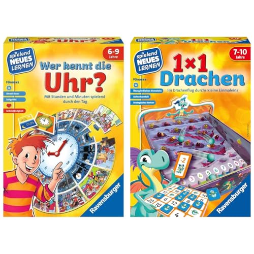 Ravensburger 24995 - Wer kennt die Uhr? & 24976-1x1 Drachen - Lernspiel für Kinder, Rechenspiel für Kinder von 7-10 Jahren, für 2-4 Spieler, Zahlenraum 1-100, kleines Einmaleins Ravensburger 24995 - Wer kennt die Uhr? & 24976-1x1 Drachen - Lernspiel für Kinder, Rechenspiel für Kinder von 7-10 Jahren, für 2-4 Spieler, Zahlenraum 1-100, kleines Einmaleins von Ravensburger