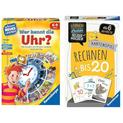 Ravensburger 24995 - Wer kennt die Uhr? & 80349 - Lernen Lachen Selbermachen: Rechnen bis 20, Kinderspiel ab 6 Jahren, Lernspiel für 1-5 Spieler, Kartenspiel, Mathematik von Ravensburger