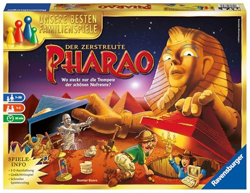 Ravensburger 26656 - Der zerstreute Pharao - Gesellschaftsspiel für die ganze Familie, für Erwachsene und Kinder ab 7 Jahren, 1 bis 5 Spieler - Schätze suchen, die besten Familienspiele von Ravensburger