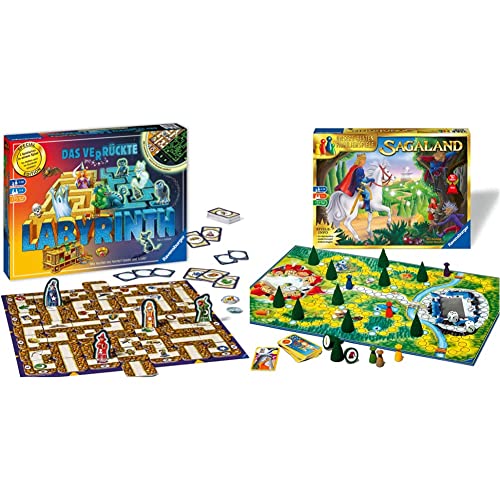 Ravensburger 26687 - Labyrinth Glow in The Dark - Familienklassiker mit Leuchtfarbe, Spiel für Kinder und Familien ab 7 Jahren - Gesellschaftspiel geeignet für 2-4 Spieler & 26424 - Sagaland von Ravensburger