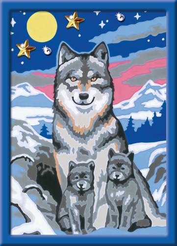 Ravensburger CreArt 27784 - Süße Wolfsfamilie - Malen nach Zahlen für Kinder ab 9 Jahre, Malset mit Rahmen, Pinsel und Acrylfarben, Geschenk für Mädchen und Jungen, mit Glitzer Ravensburger CreArt 27784 - Süße Wolfsfamilie - Malen nach Zahlen für Kinder ab 9 Jahre, Malset mit Rahmen, Pinsel und Acrylfarben, Geschenk für Mädchen und Jungen, mit Glitzer von Ravensburger