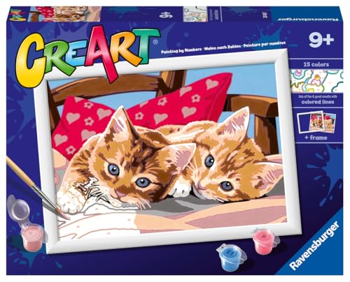 Ravensburger 28938 Paint by Numbers CreArt D-Serie Katzen auf dem Kissen, kreatives Spiel, Mehrfarbig von Ravensburger