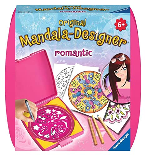 Ravensburger Mandala Designer Mini Romantic 29947, Zeichnen Lernen für Kinder ab 6 Jahren, Zeichen-Set mit Mandala-Schablone für farbenfrohe Mandalas von Ravensburger