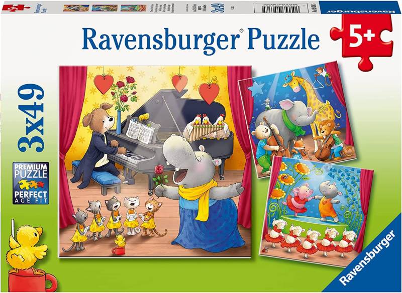 Ravensburger 3 Puzzles - Tiere auf der Bühne 49 Teile Puzzle Ravensburger-05638 von Ravensburger