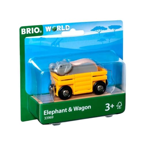 BRIO World 33969 Tierwaggon Elefant - Zubehör für die BRIO Holzeisenbahn - Empfohlen ab 3 Jahren, Gelb von BRIO