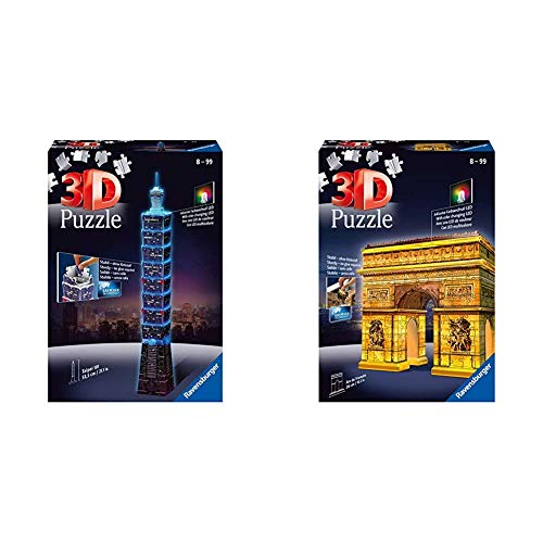 Ravensburger 3D Puzzle 11149 - Taipei 101 bei Nacht - 234 Teile & 3D Puzzle 12522 - Triumphbogen bei Nacht - 216 Teile von Ravensburger
